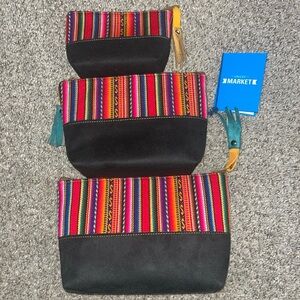 Andean Inspired 3-Piece Suede Travel Makeup Bag Set Colorful Aztec Design UNICEF